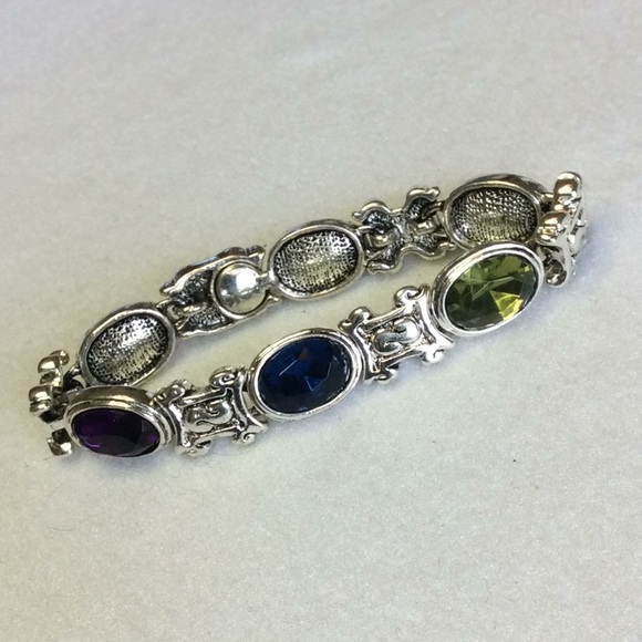 FINAL SALE PRICE Silver Multi Color Rhinestone Link Bracelet - Picture 2 of 11